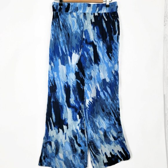 Roamans Pants Size 14 Casual Crinkle Knit Gauze Wide Leg Blue Lounge Drawstring - Picture 5 of 8